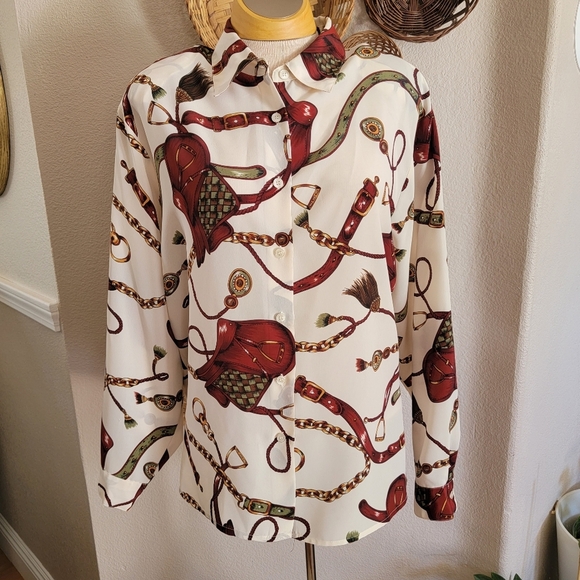 Vintage David Matthew Equestrian Print Button-Up Shirt Sz 16 - Picture 1 of 7